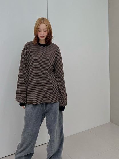 ST4521 圓領橫條寬版棉T