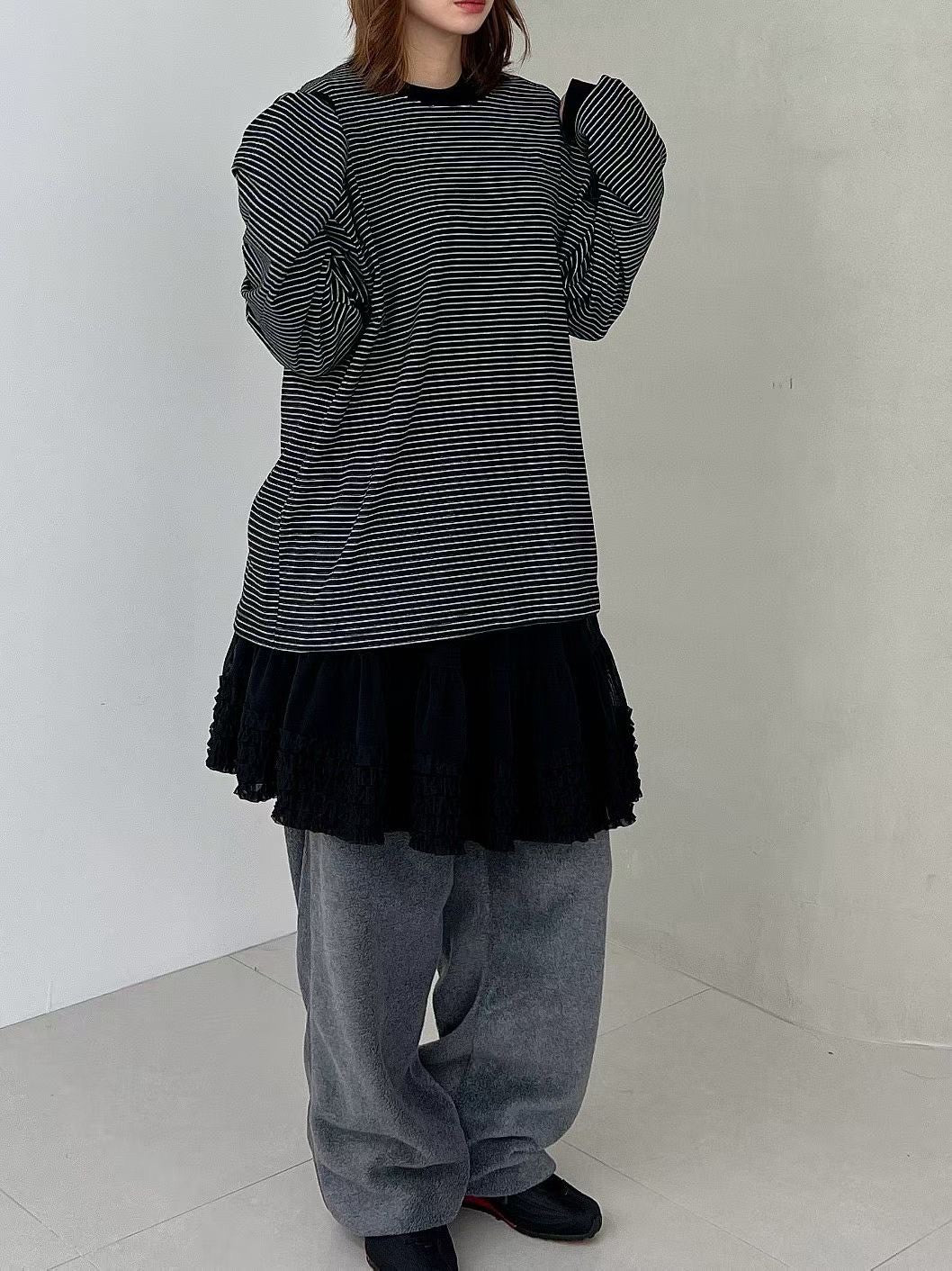 ST4521 圓領橫條寬版棉T