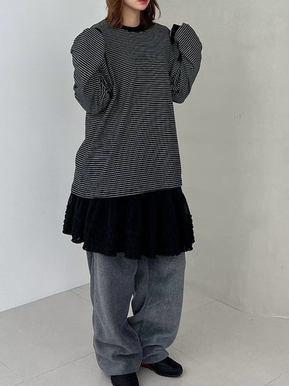 ST4521 圓領橫條寬版棉T