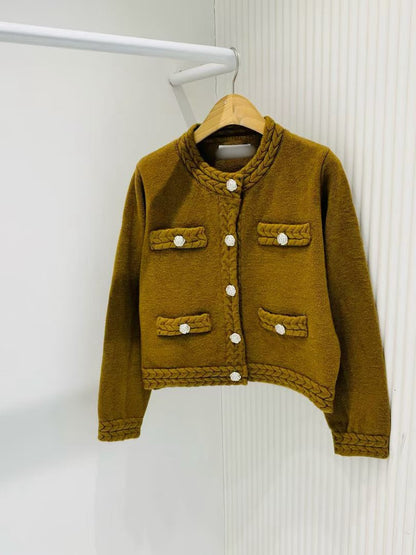 12B115 麻花編山茶花扣針織外套