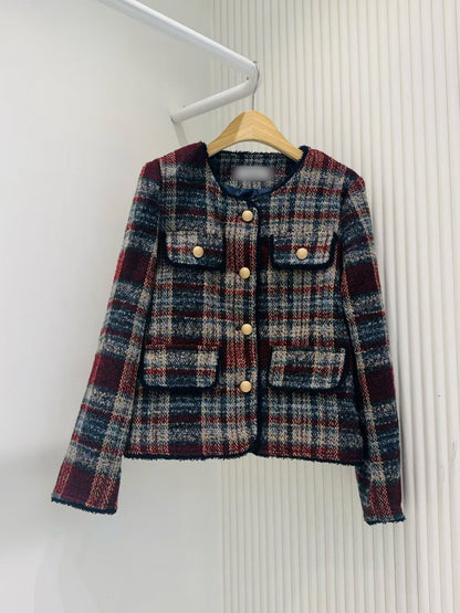 12B108 軟呢格紋小香外套