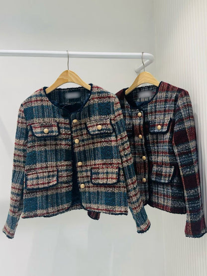 12B108 軟呢格紋小香外套