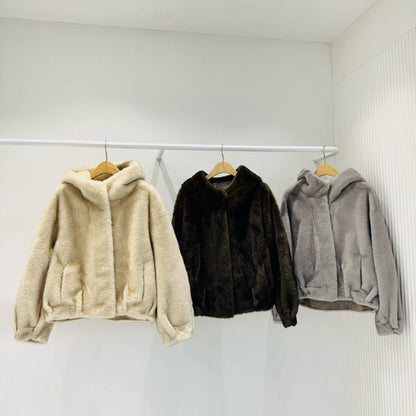 12B104 連帽短毛皮草外套