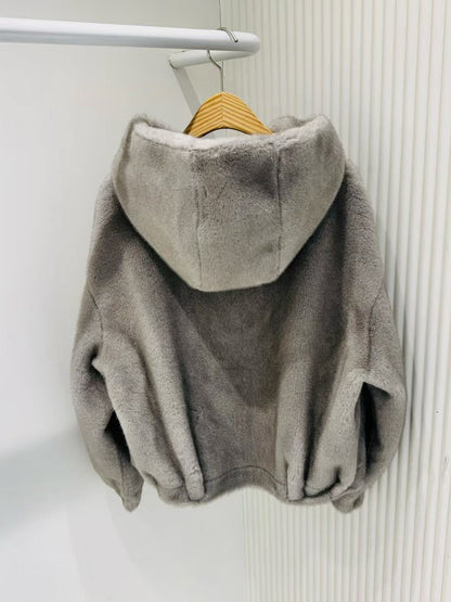 12B104 連帽短毛皮草外套