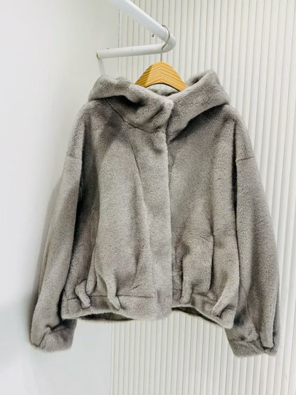 12B104 連帽短毛皮草外套