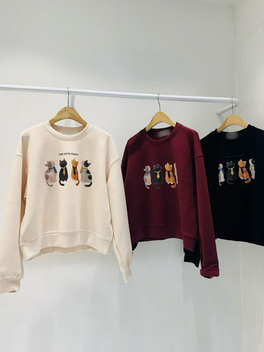 12B105 串珠領帶貓咪合版衛衣
