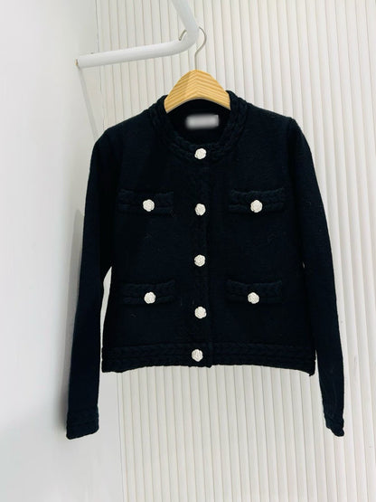 12B115 麻花編山茶花扣針織外套