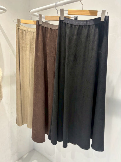 12B102 鬆緊腰麂皮布面長傘裙