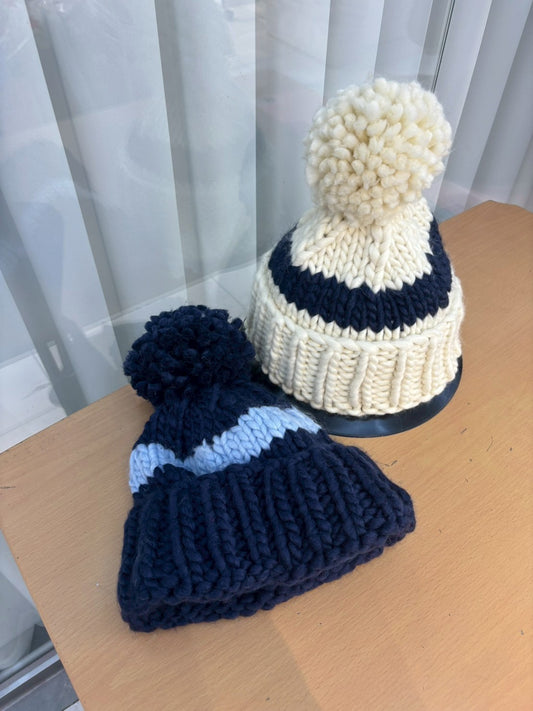 12C210 線條粗毛線毛球帽