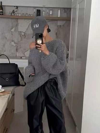 12C309 一字領鬆弛感毛衣(羊毛10%)