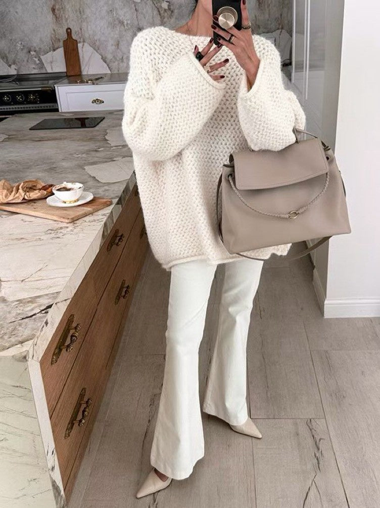 12C309 一字領鬆弛感毛衣(羊毛10%)