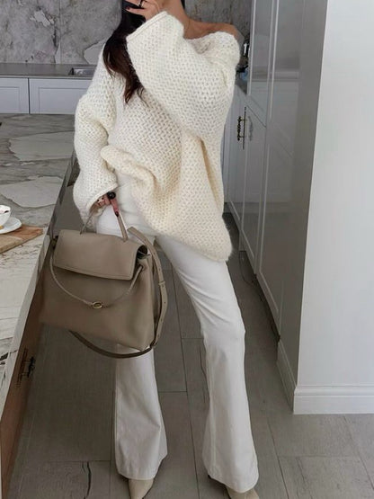 12C309 一字領鬆弛感毛衣(羊毛10%)