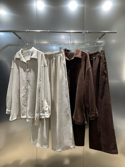 12C305 秋冬款挺料鬆緊腰長寬褲