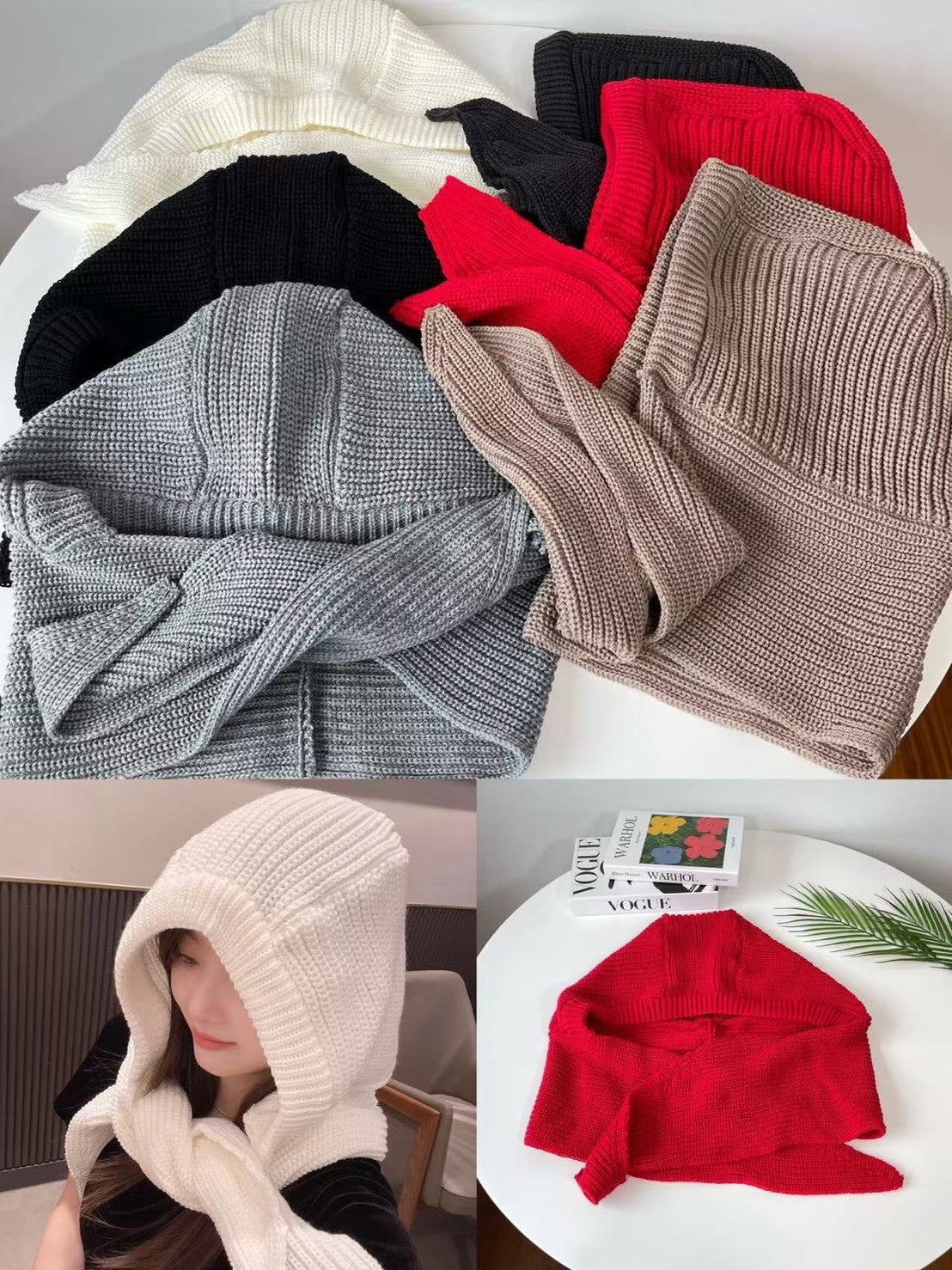 12C206 針織披巾毛帽