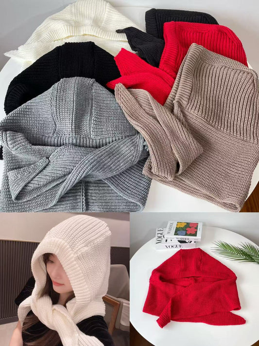 12C206 針織披巾毛帽