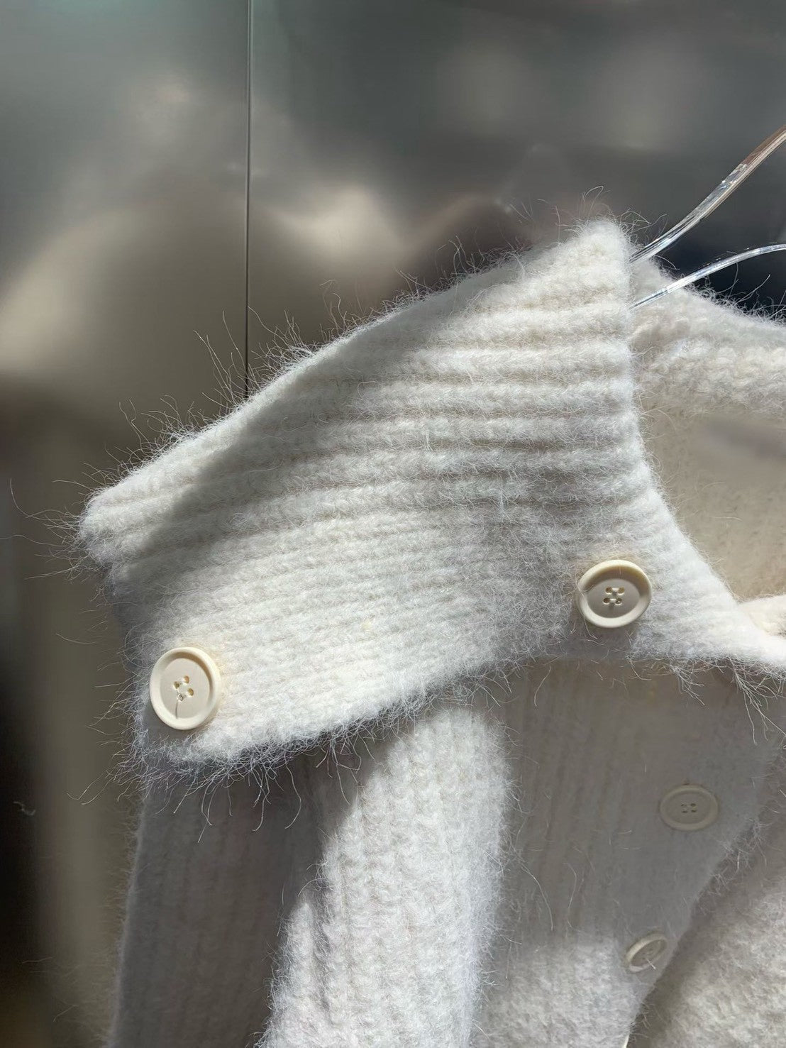 12C303 排釦粗織大翻領毛料外套