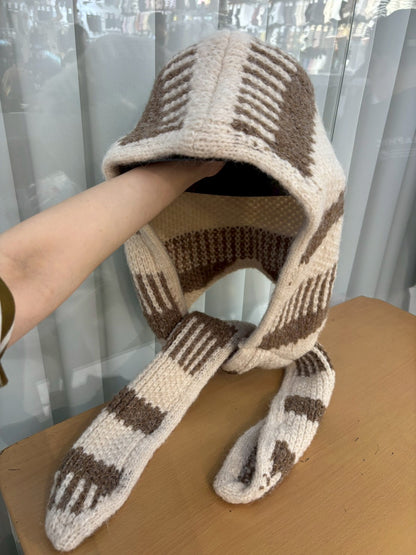 12C207 條紋披巾毛帽