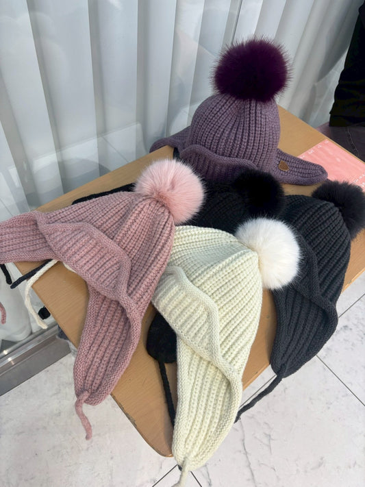 12C201 毛球蓋耳毛線帽