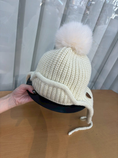 12C201 毛球蓋耳毛線帽