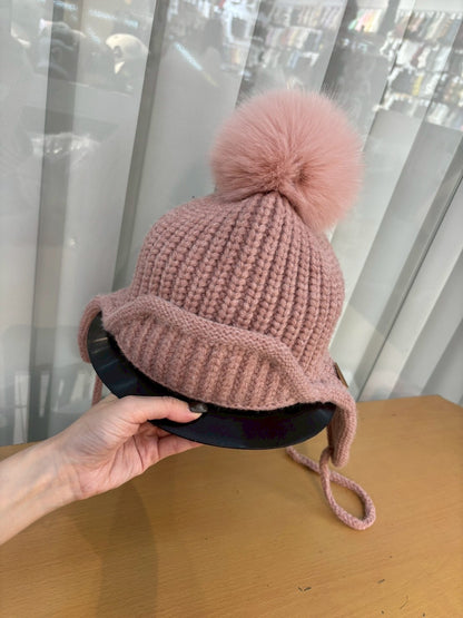 12C201 毛球蓋耳毛線帽