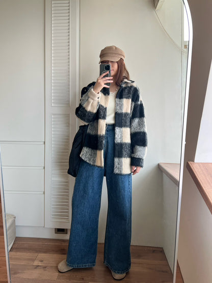 12A203 毛料格紋長版襯衫外套