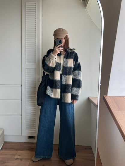 12A203 毛料格紋長版襯衫外套