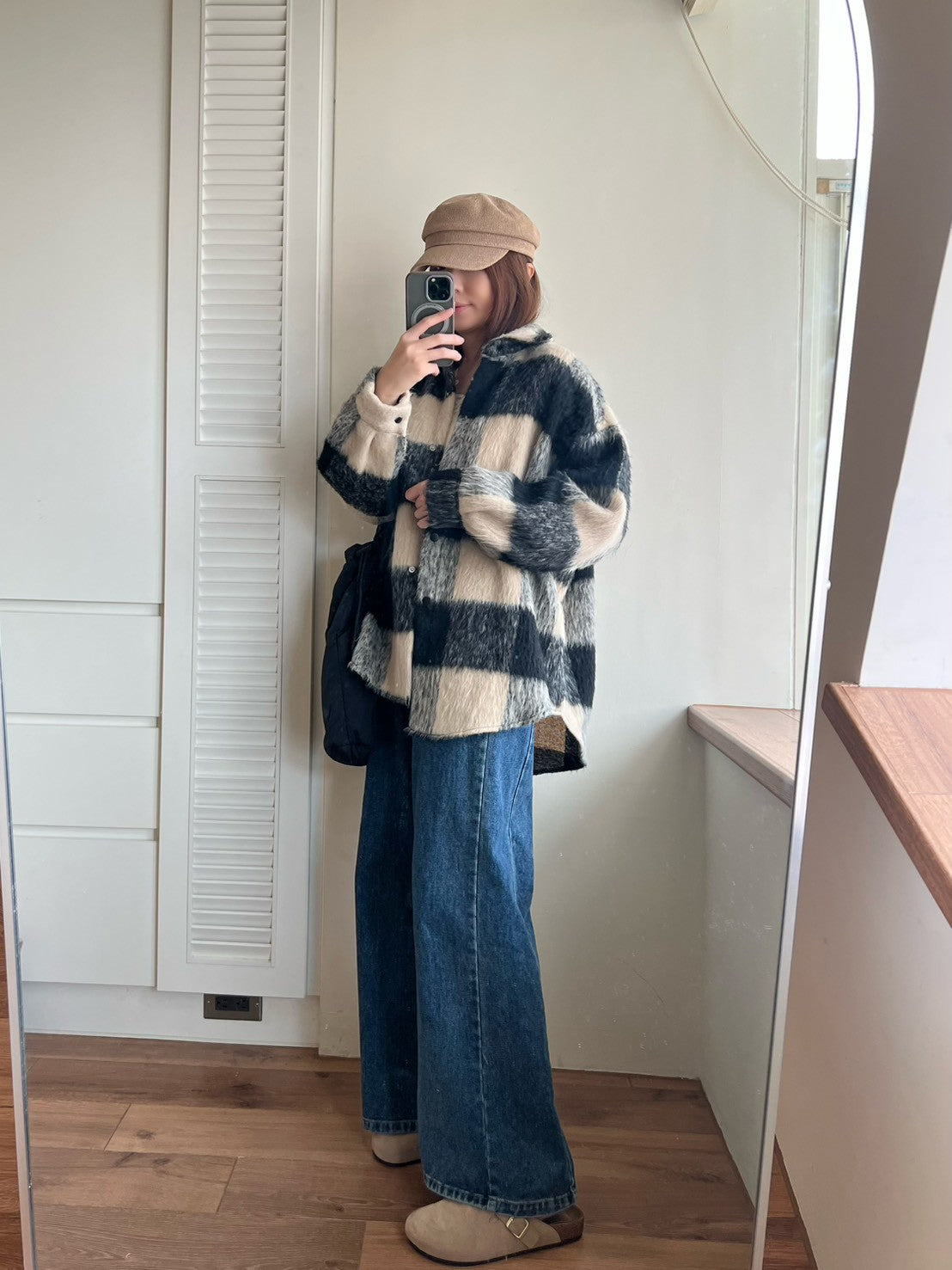 12A203 毛料格紋長版襯衫外套