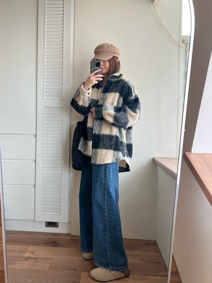 12A203 毛料格紋長版襯衫外套