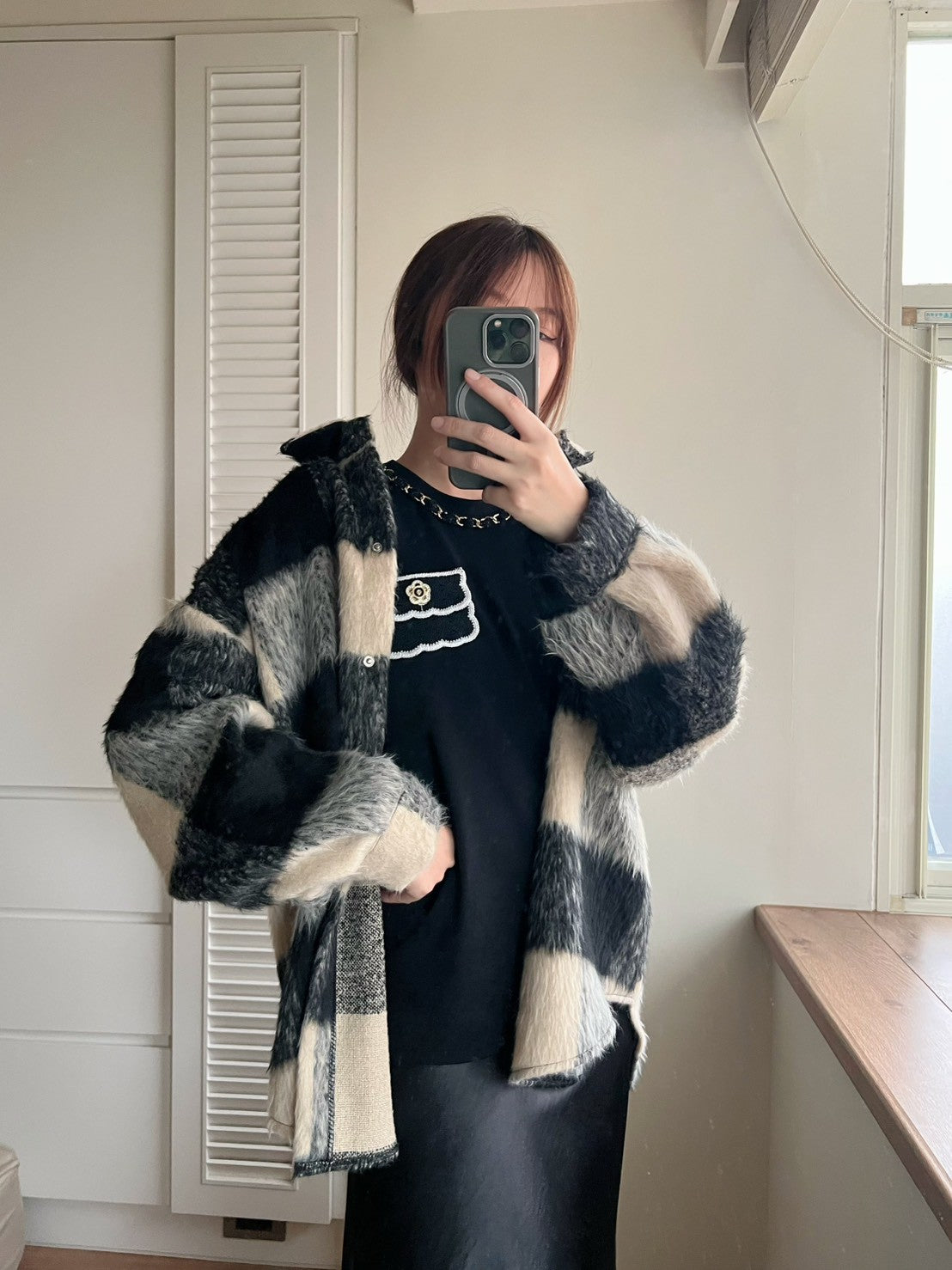 12A203 毛料格紋長版襯衫外套