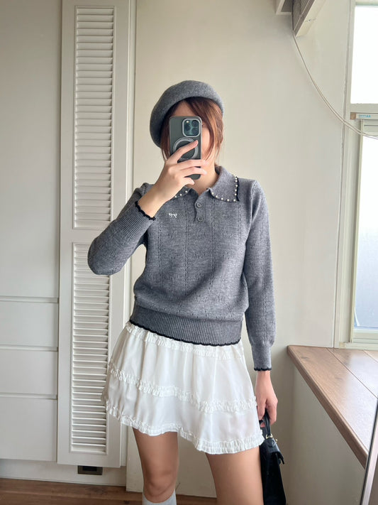 12B207 珍珠領小蝴蝶結針織衫