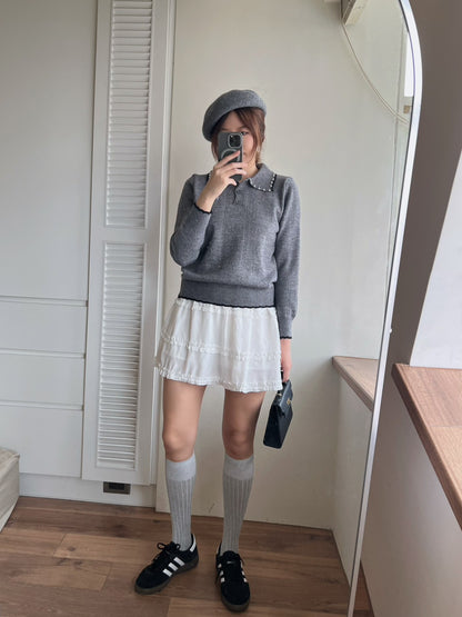 KS744 荷葉邊雪紡短褲裙