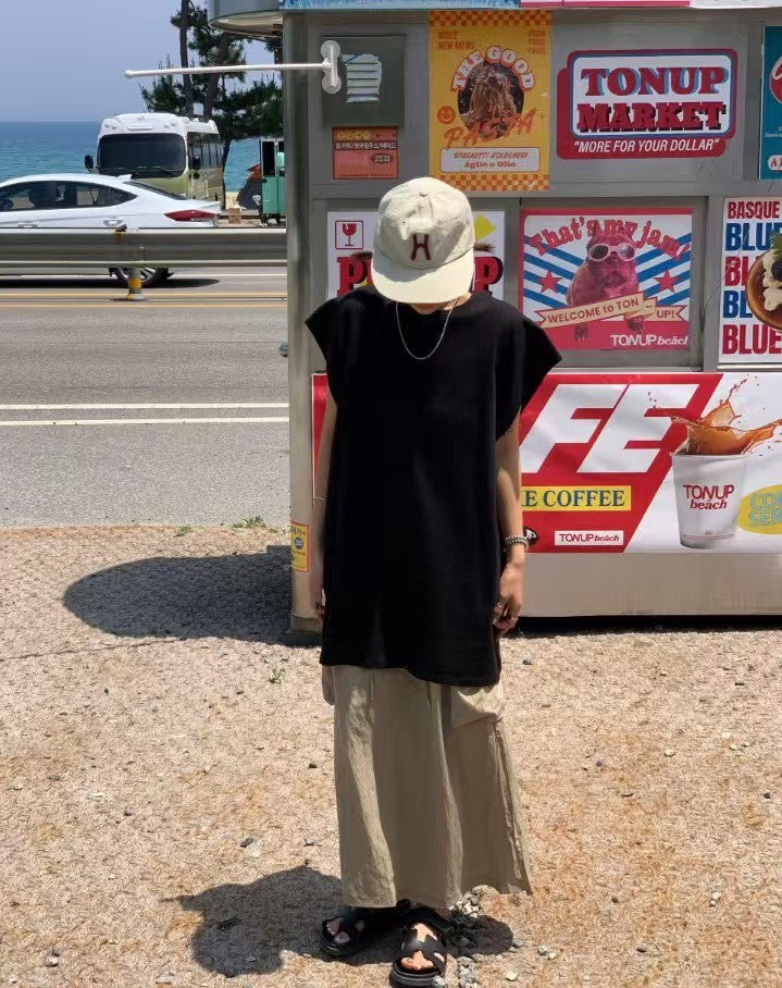 TS1766 素色包袖長版背心