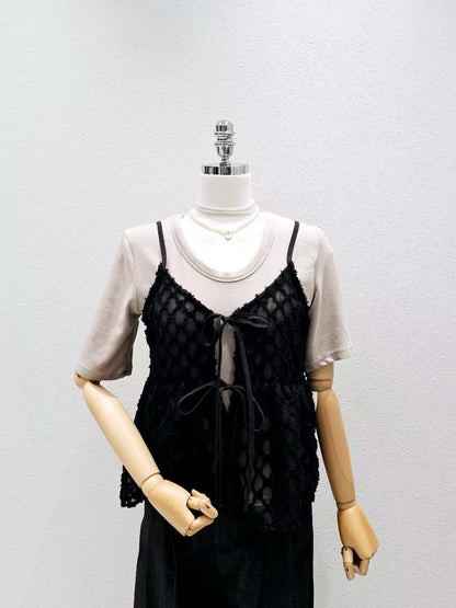 9D109 細帶圈圈背心+棉短T