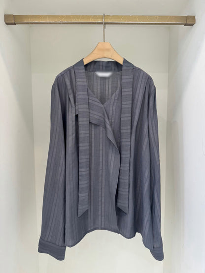 ST1001 two way領直紋雪紡上衣
