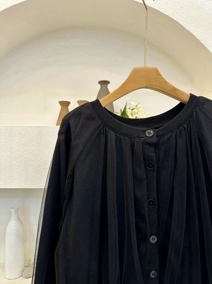 JK1001 排釦拚紗質外套