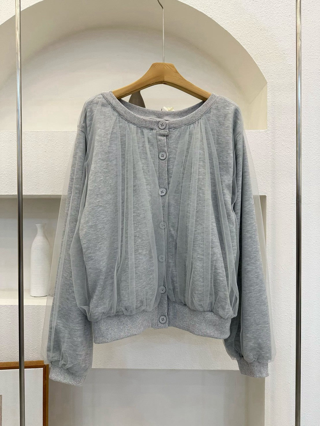 JK1001 排釦拚紗質外套