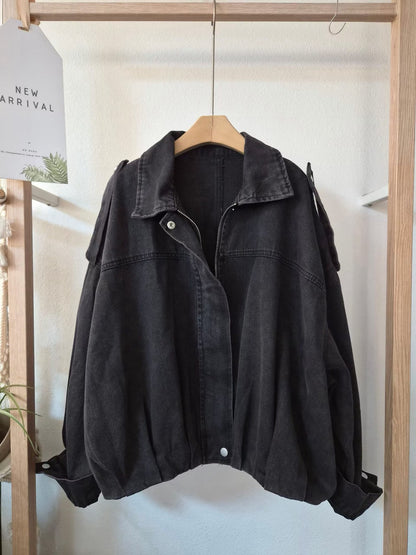 JK1007 領子秋款單寧拉鍊外套