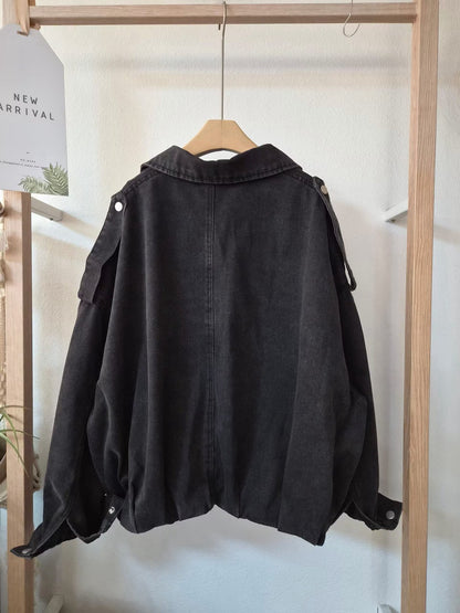 JK1007 領子秋款單寧拉鍊外套