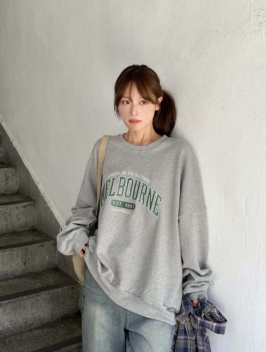 TS1011 配色字母長版大學T