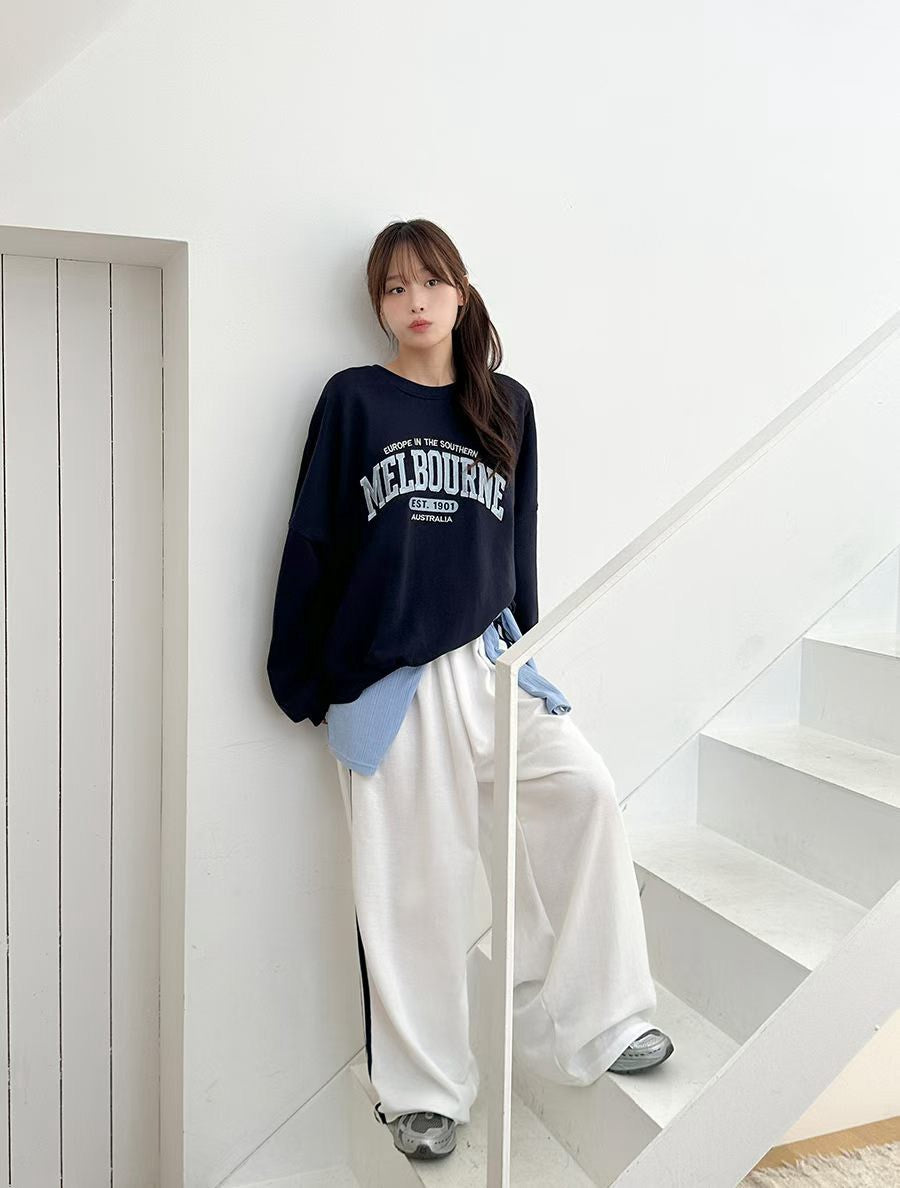 TS1011 配色字母長版大學T