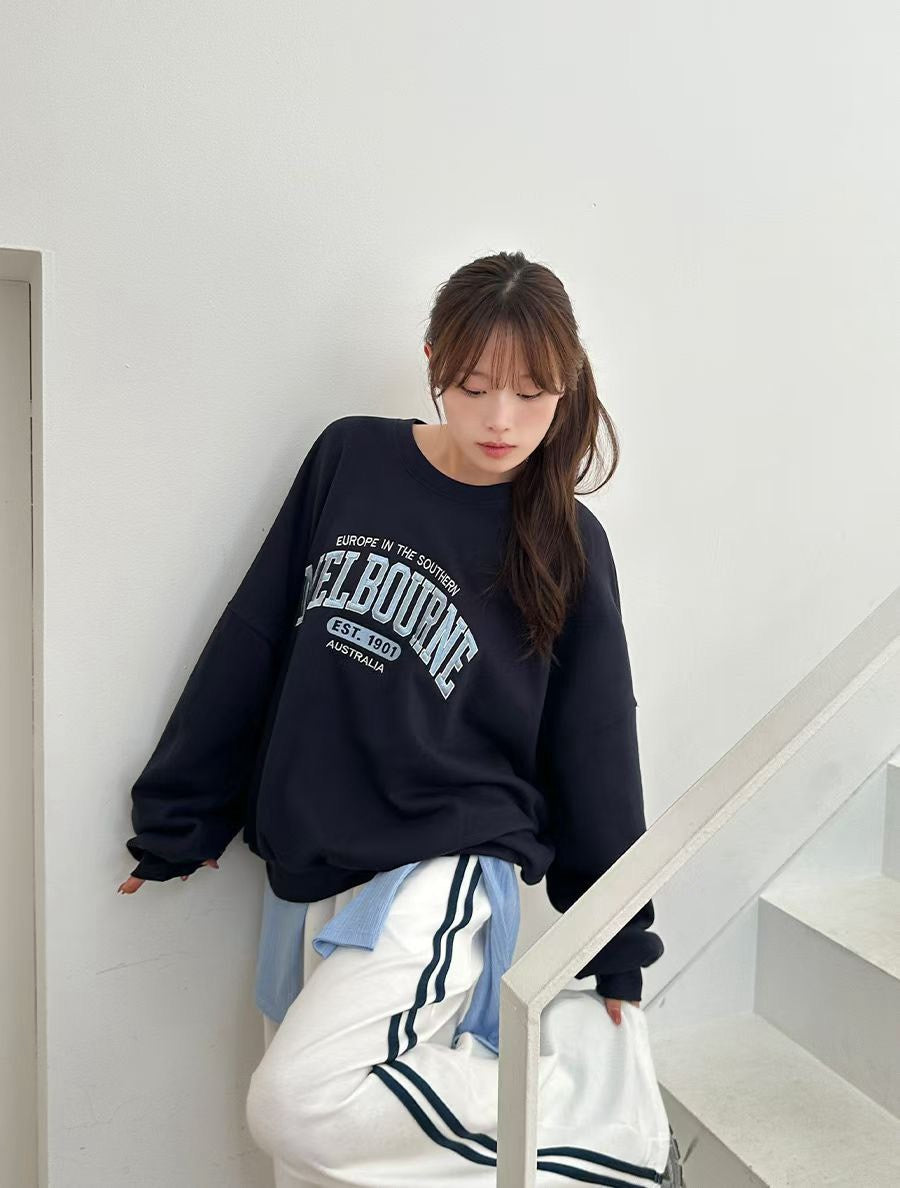 TS1011 配色字母長版大學T
