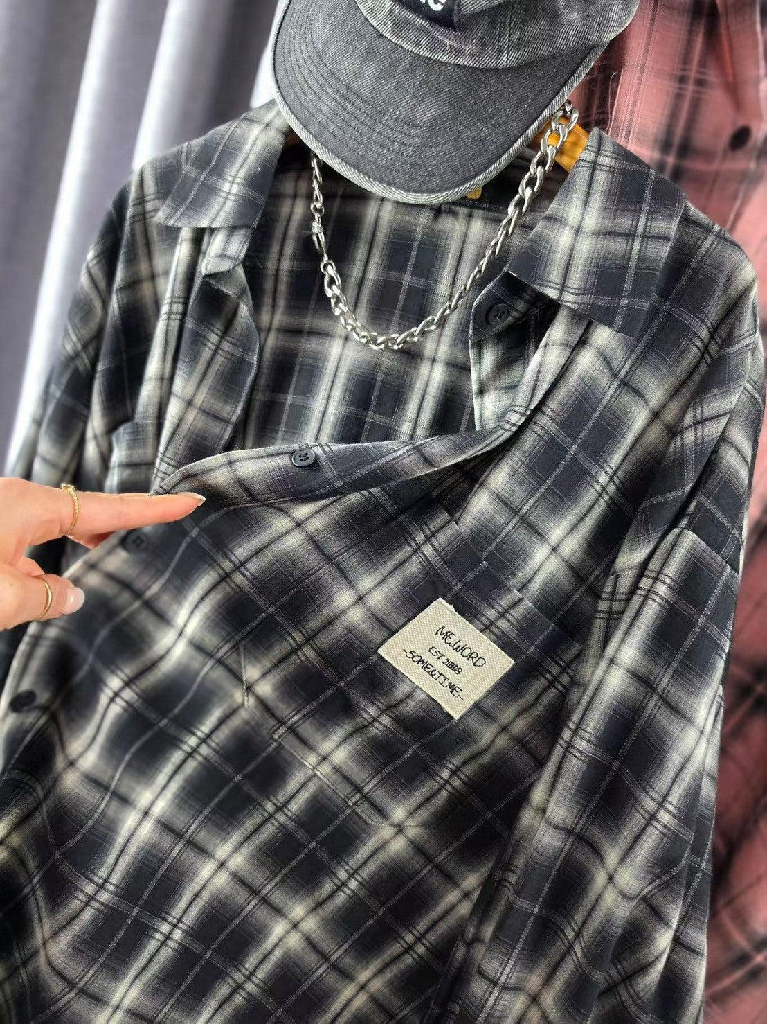 SH1001 格紋長版襯衫