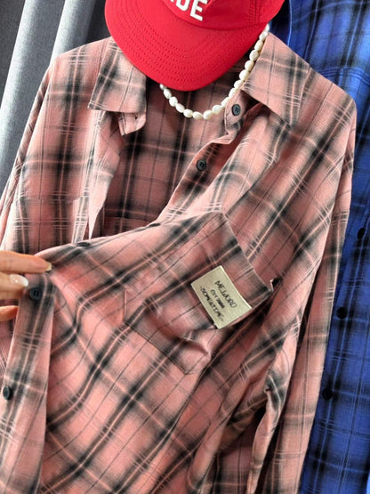 SH1001 格紋長版襯衫