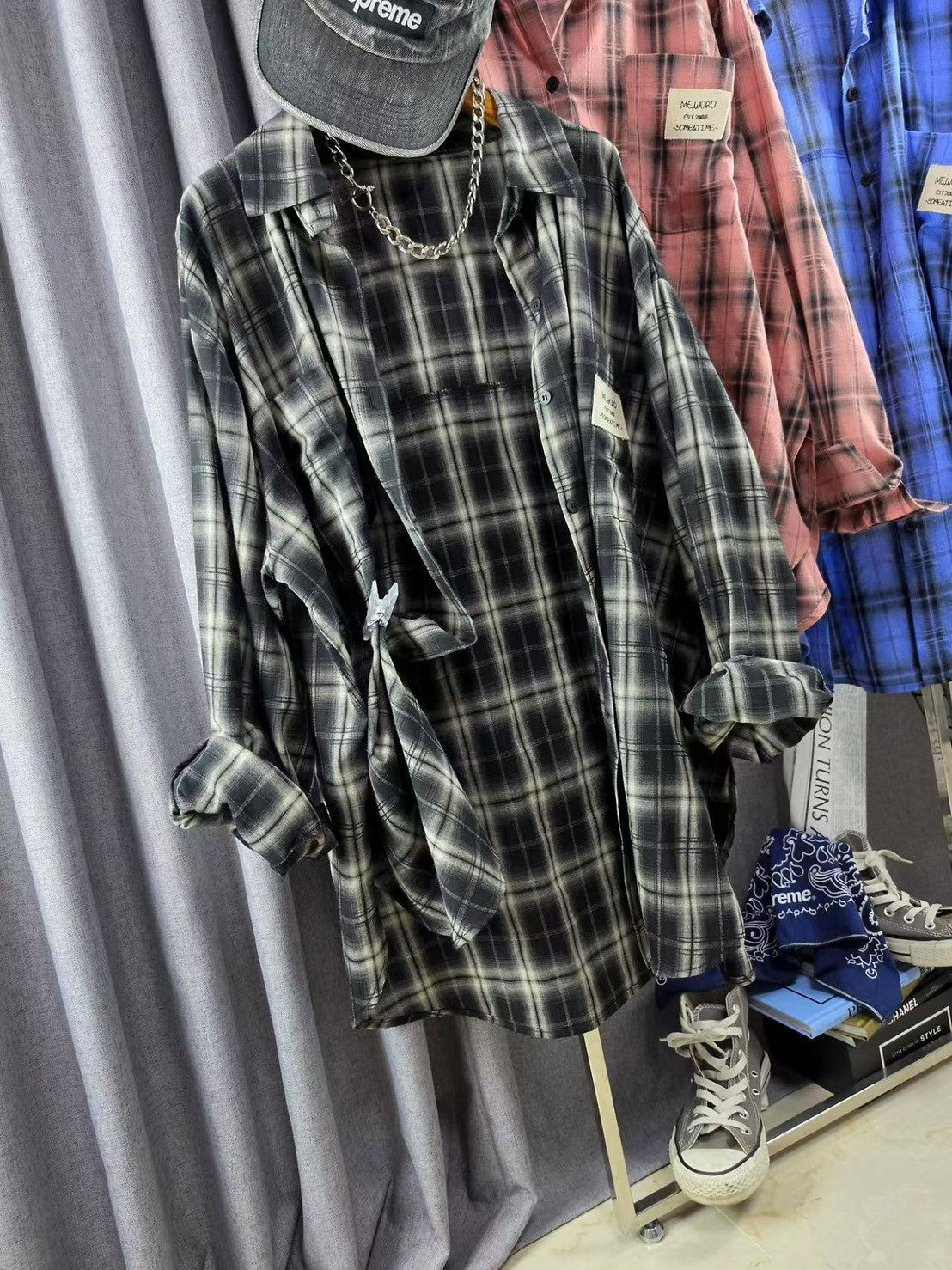 SH1001 格紋長版襯衫