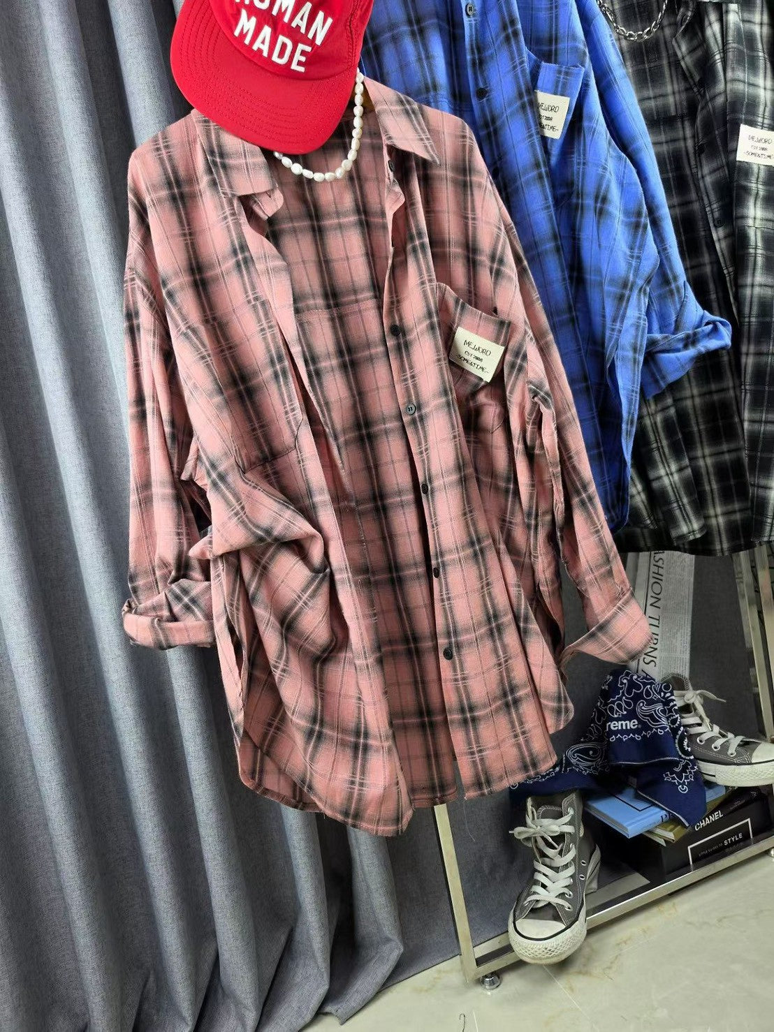 SH1001 格紋長版襯衫