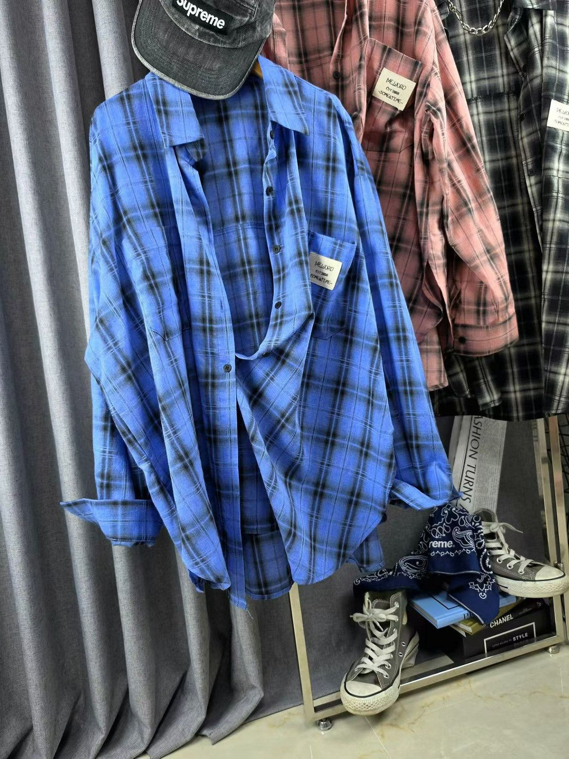 SH1001 格紋長版襯衫