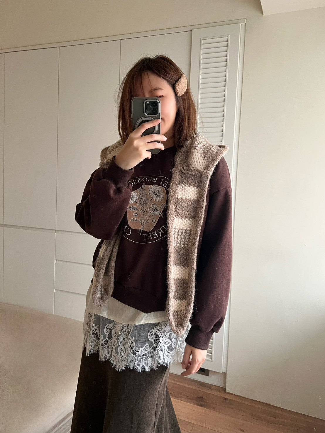 12C207 條紋披巾毛帽