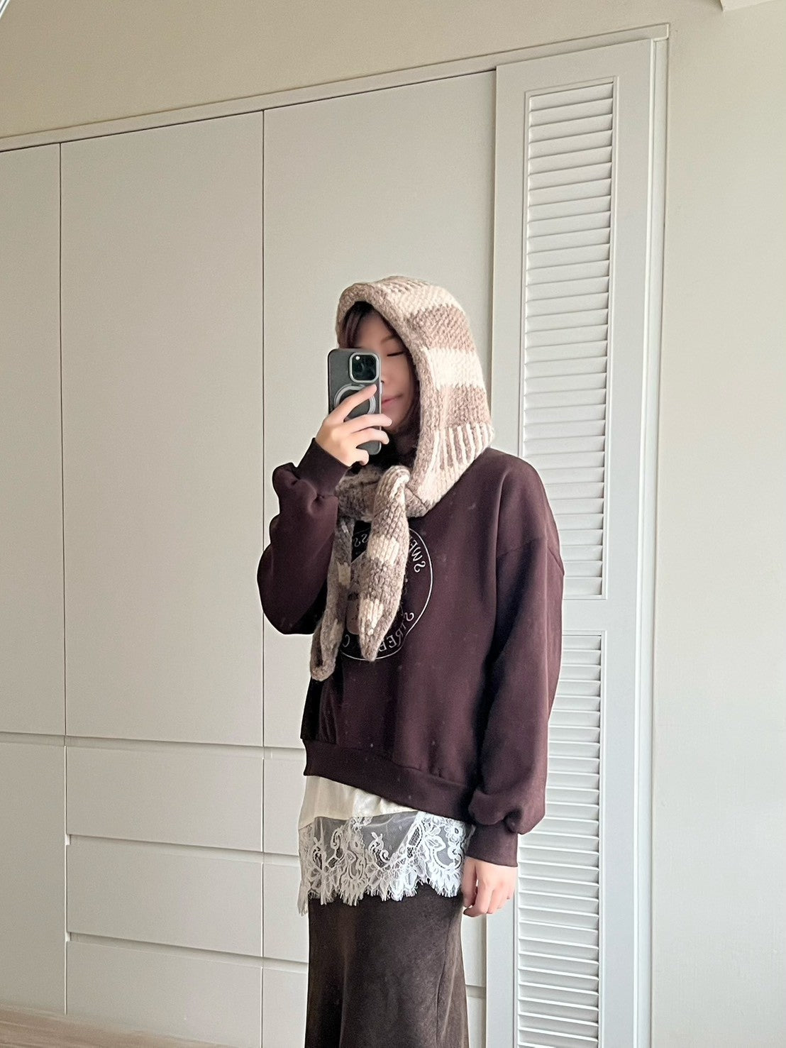 12C207 條紋披巾毛帽