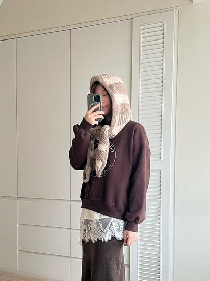 12C207 條紋披巾毛帽