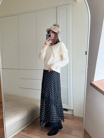 KL1047 點點蕾絲拼接傘裙